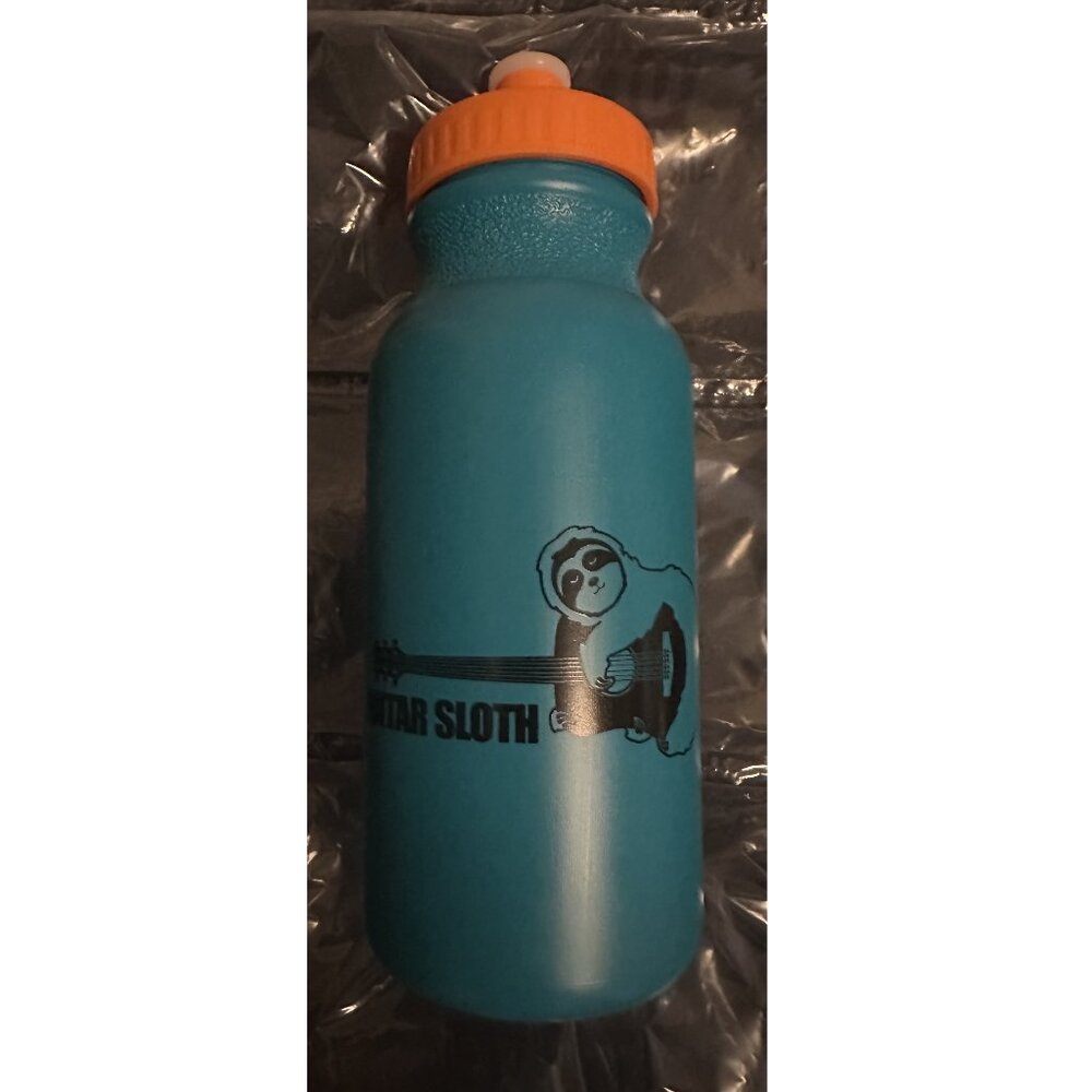 Guitar Sloth Plastic Water Bottle Blue with Orange Cap BRAND NEW